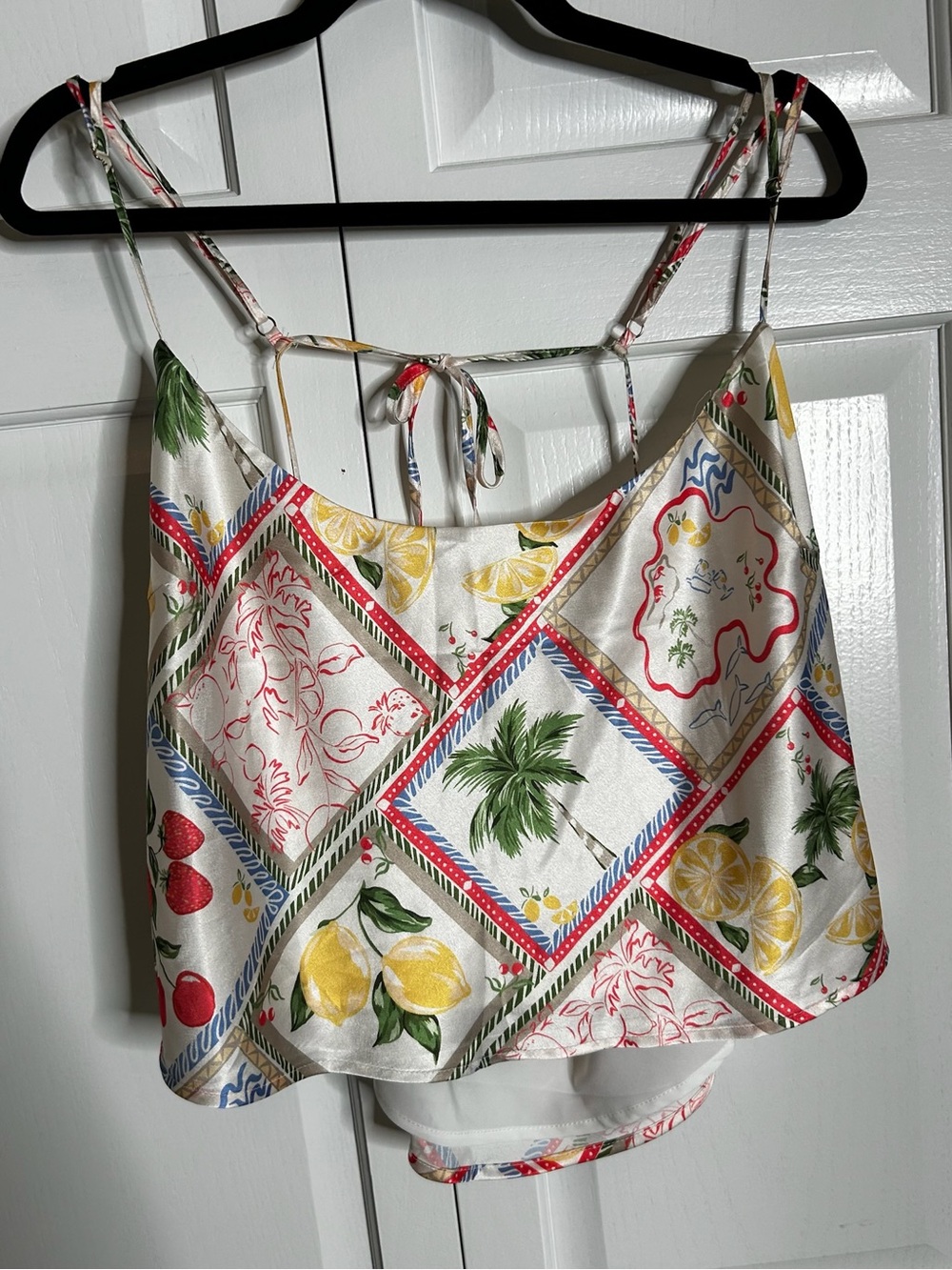 Beginning Boutique White Tropical Print Crop Cami